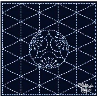 Tela Sashiko Azul Preimpresa Triángulos y Perla 206