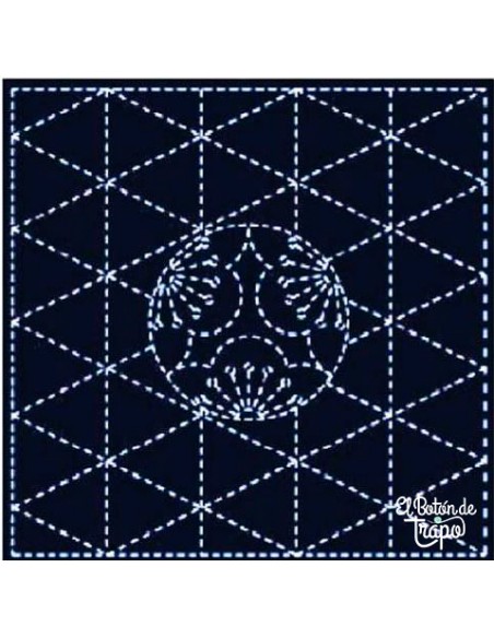 Tela Sashiko Azul Preimpresa Triángulos y Perla 206