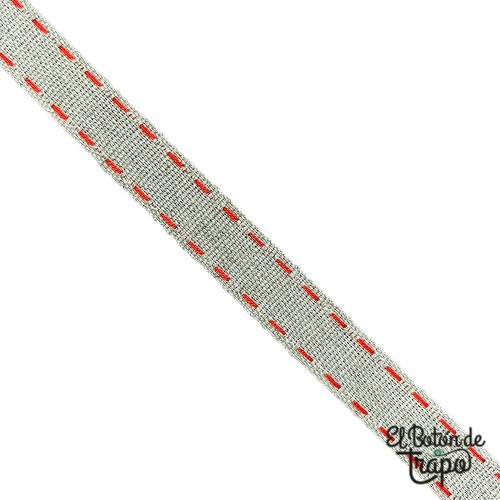 cinta decorativa lino algodón pespunte rojo