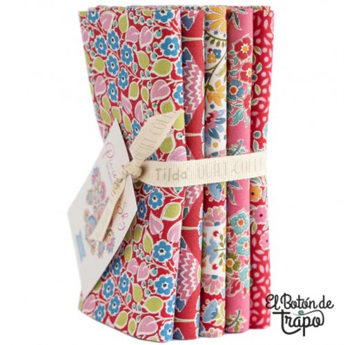 Pack 5 Fat Quarters Tilda Pie in the Sky Red/Pink