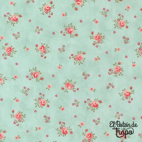 Tela Moda Fabrics Etchings Florecitas Aguamarina