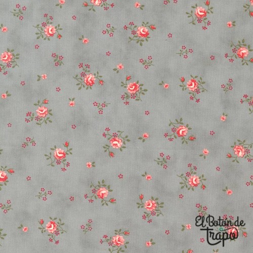 Tela Moda Fabrics Etchings Florecitas Gris