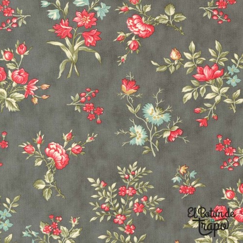 Tela Moda Fabrics Etchings Ramos Florales Gris