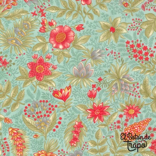 Tela Moda Fabrics Etchings Flores Alegres Agua