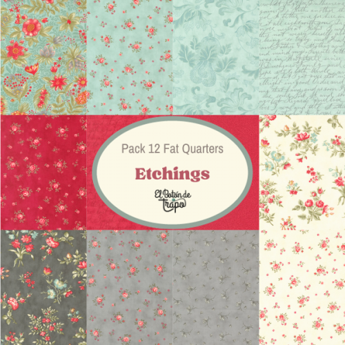 Telas Precortadas Pack 12 Fat Quarters Etchings Moda Fabrics