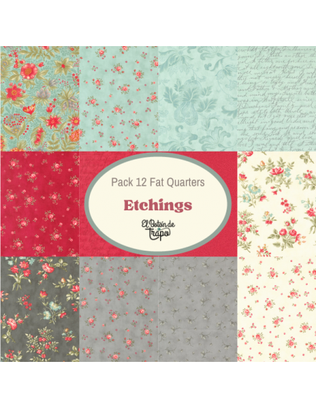 Telas Precortadas Pack 12 Fat Quarters Etchings Moda Fabrics