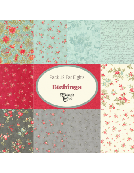 Telas Precortadas Pack 12 Fat Eights Etchings Moda Fabrics