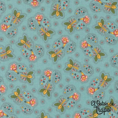 Tela Dinahs Delight Small Floral Aqua