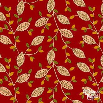 Tela Kim Diehl Quiet Grace Fancy Leaves Cranberry
