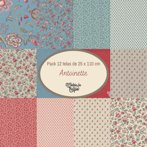 Pack 12 telas de 25 cm x 110 cm Antoinette Moda Fabrics