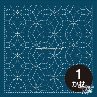 Tela Sashiko Azul Preimpresa  Flores 212