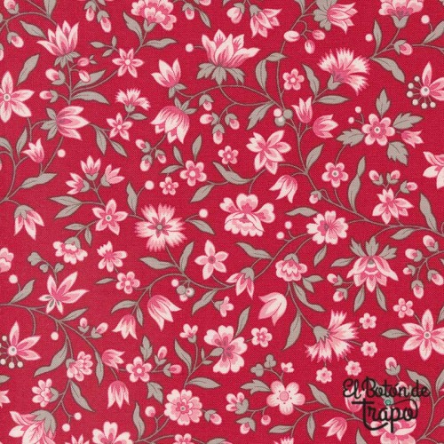 Tela Roja con Flores de la colección My Summer House de Bunny Hill Designs Moda Fabrics