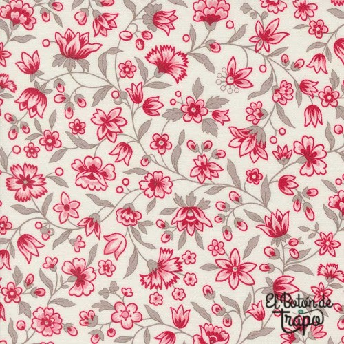 Tela crema con Flores de la colección My Summer House de Bunny Hill Designs Moda Fabrics