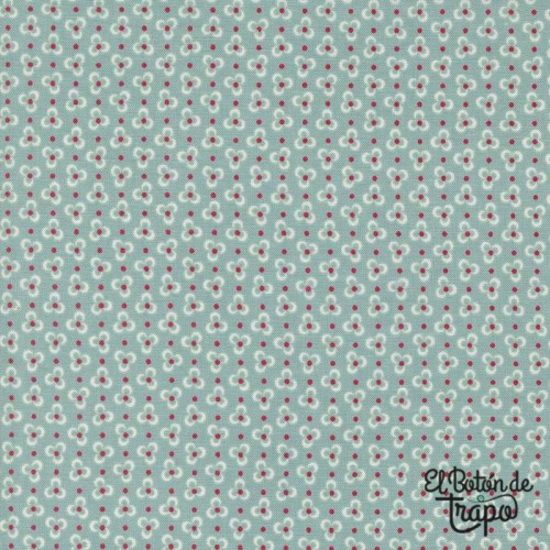 Tela turquesa con tréboles de la colección My Summer House de Bunny Hill Designs Moda Fabrics