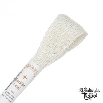 Hilo Sashiko Lamé Blanco con hilos plateados de Olympus