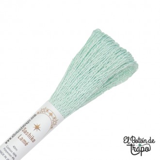 Hilo Sashiko Lamé verde con hilo plateado de Olympus