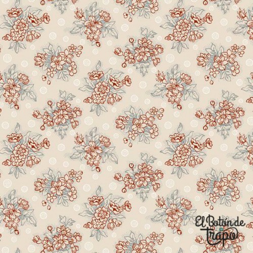 Tela Patchwork Marcus Fabrics Beige con flores Rojas Colección Home