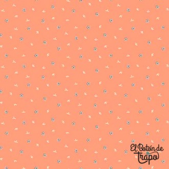 Tela Anni Downs Patchwork naranja florecitas azules Simply Bee