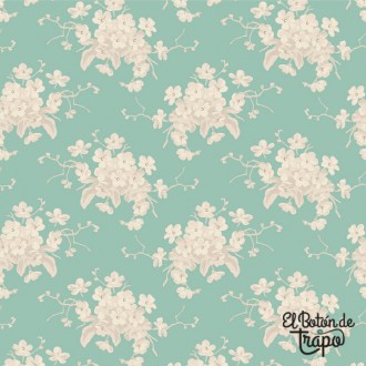 Tela Tilda Sunday Brunch White Flower Teal