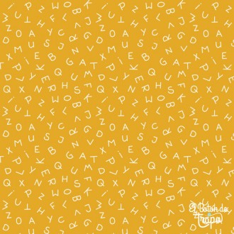 Tela EQP Forward to the Past ABC Rosehip Mostaza con estampado de letras
