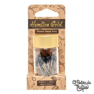 Alfileres Negros Punta de Plástico Hemline Gold