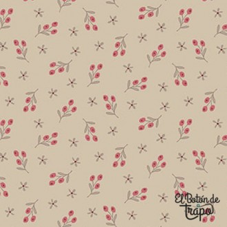 Tela patchwork Simply Charming en topo con estampado de ramos de flores. Diseño suave y artesanal de Janet Rae Nesbitt.