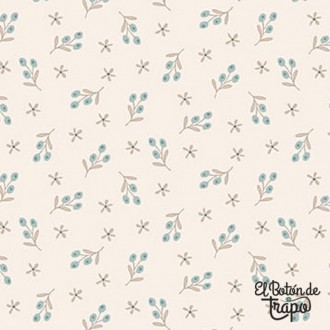 Tela Simply Charming crema con ramos de flores azules para patchwork.
