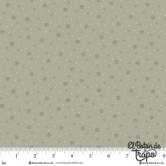 Tela patchwork Simply Charming en verde empolvado con estampado de flores. Diseño suave y artesanal de Janet Rae Nesbitt. 2