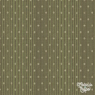 Tela patchwork Simply Charming en verde con estampado de puntos texturizados. Diseño suave y artesanal de Janet Rae Nesbitt.