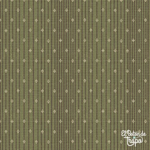 Tela patchwork Simply Charming en verde con estampado de puntos texturizados. Diseño suave y artesanal de Janet Rae Nesbitt.
