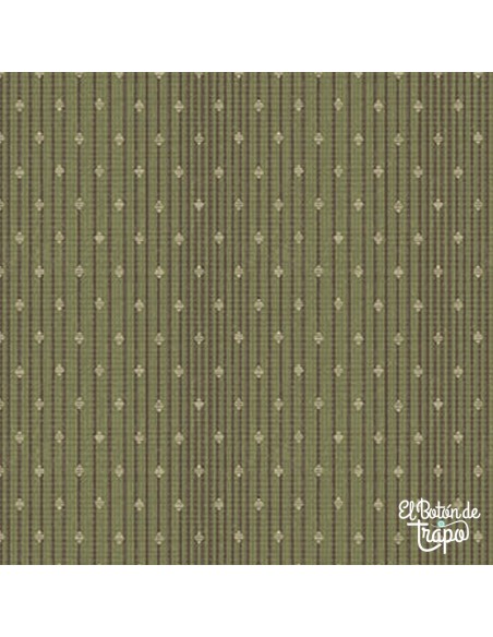 Tela patchwork Simply Charming en verde con estampado de puntos texturizados. Diseño suave y artesanal de Janet Rae Nesbitt.