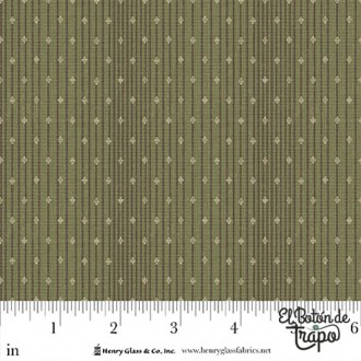 Tela patchwork Simply Charming en verde con estampado de puntos texturizados. Diseño suave y artesanal de Janet Rae Nesbitt. 2