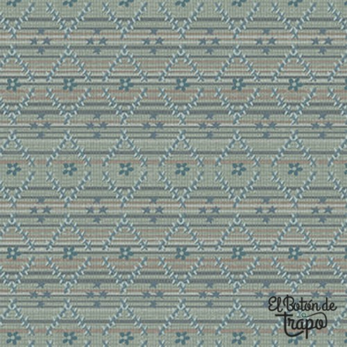 Tela Simply Charming con estampado de diamantes sobre fondo azul, colección de Janet Rae Nesbitt.