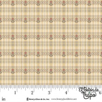 Tela Simply Charming beige con flores y cuadros para patchwork. 2