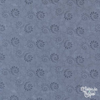 Tela Bluebird’s Nest – Azul con espirales y hojas diseñada por Kansas Troubles para Moda Fabrics
