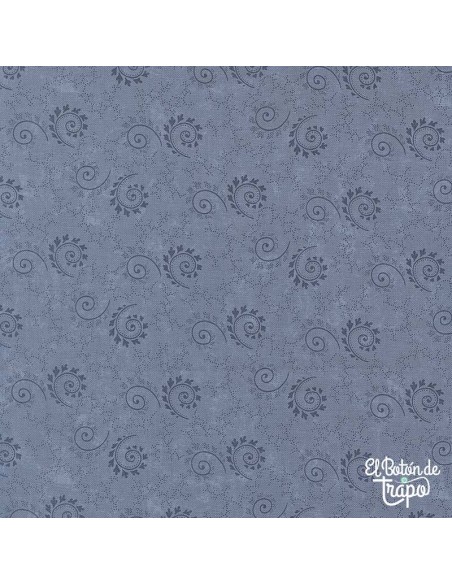 Tela Bluebird’s Nest – Azul con espirales y hojas diseñada por Kansas Troubles para Moda Fabrics