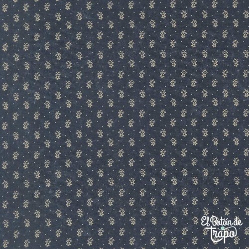 Tela Bluebird’s Nest – Azul marino con flores pequeñas en crema