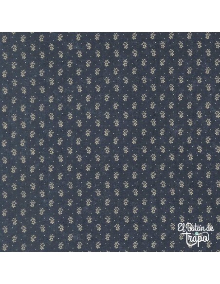 Tela Bluebird’s Nest – Azul marino con flores pequeñas en crema