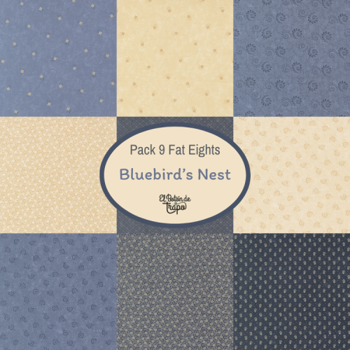 Telas precortadas patchwork en Fat Eights de la colección Bluebird's Nest