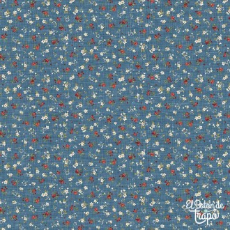 tela patchwork flores pequeñas fondo azul farmhouse sampler northcott