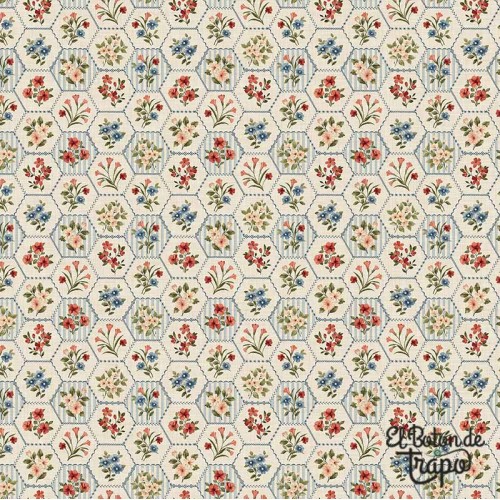 tela patchwork hexagonos flores farmhouse sampler northcott