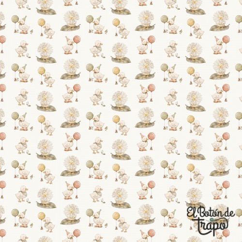 tela patchwork patitos tiny waddles fondo crema