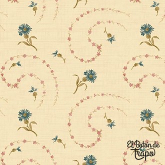 Tela Trasera Doble Ancho Crema con estampado de gurinalda Flores de Marcus Fabrics