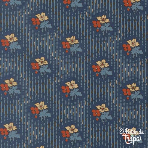 Tela patchwork azul floral clásico algodón quilting patchwork