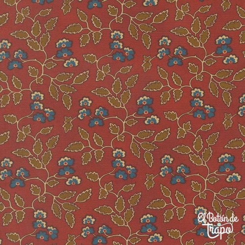 Tela patchwork roja hojas algodón estilo patchwork clásico