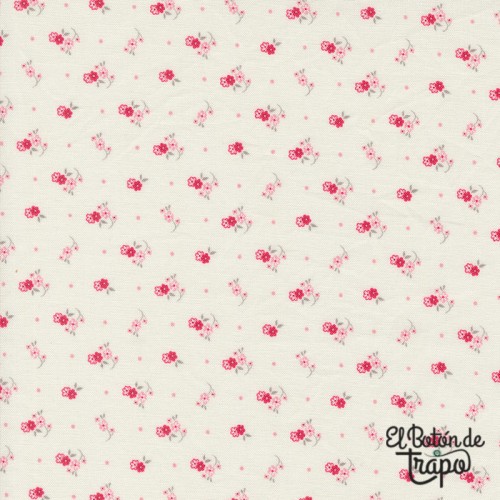 Tela crema con flores rosas de la colección My Summer House de Bunny Hill Designs Moda Fabrics