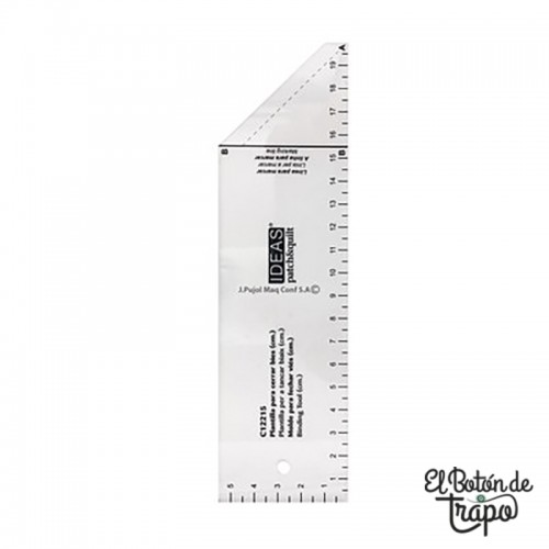 Plantilla para cerrar bies en patchwork con medidas en centímetros