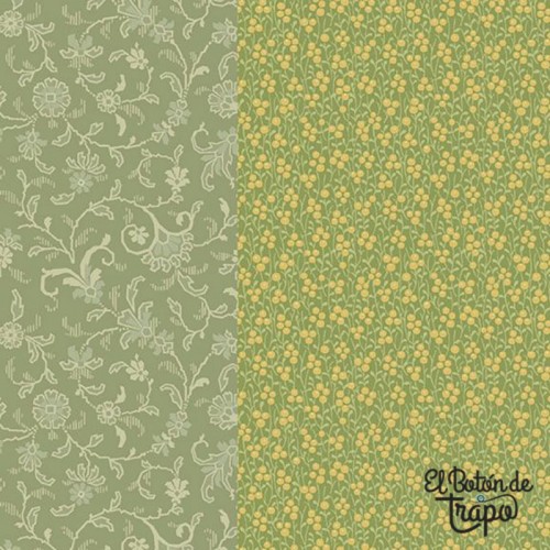 Tela patchwork verde floral Kathleen’s Story Marcus Fabrics