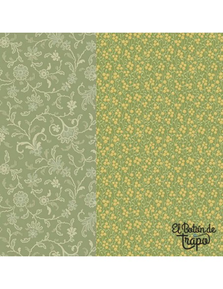 Tela patchwork verde floral Kathleen’s Story Marcus Fabrics