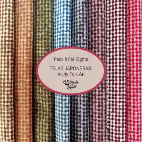 Pack 8 Fat Eighths Folk Art Diamond Textiles telas japonesas cuadros patchwork